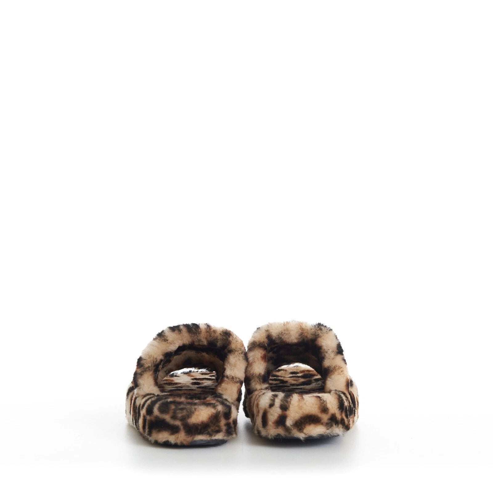 CELINE 990$ Shearling Fur Slide Sandals - Leopard Pattern