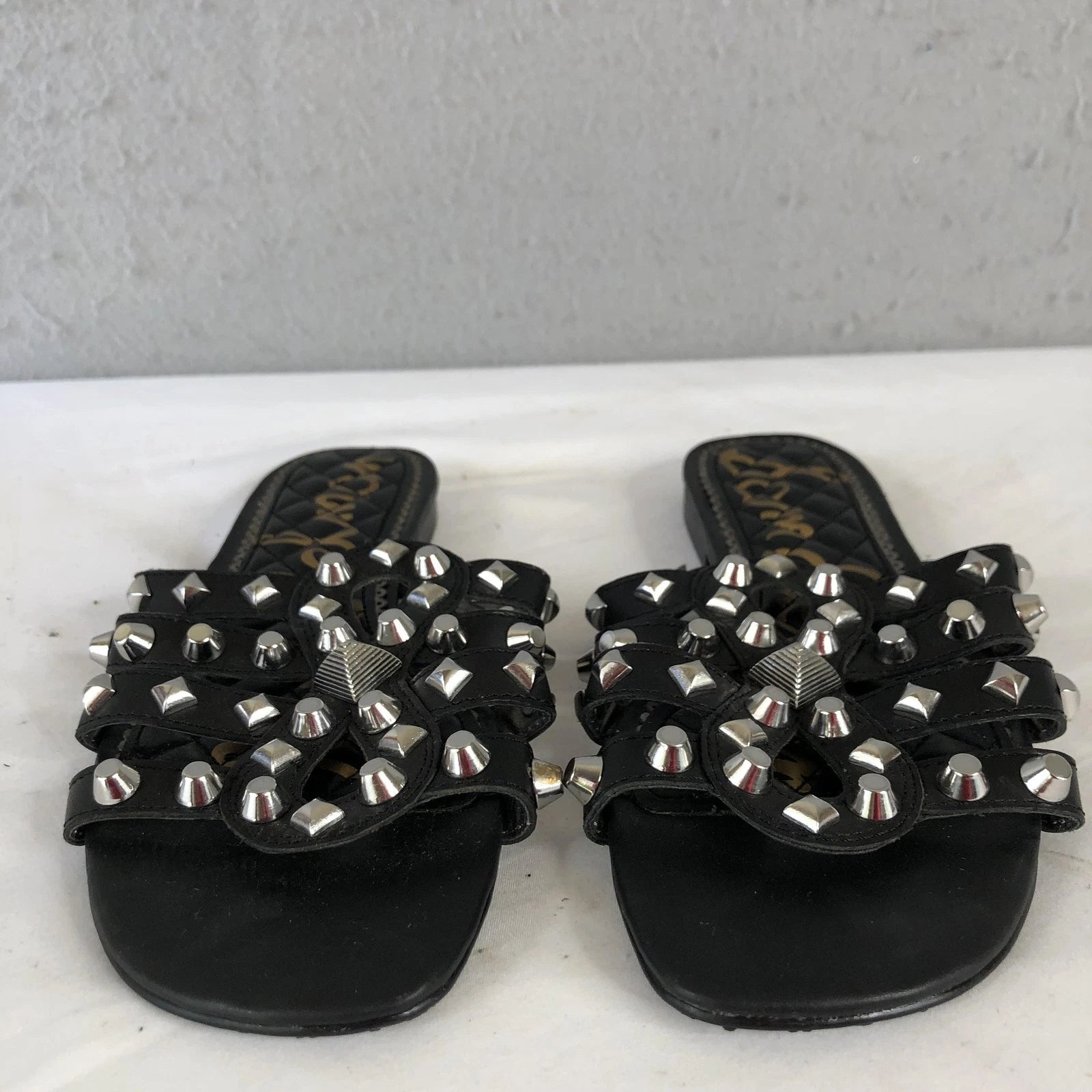 Sam Edelman Shoes Womens Size 7.5 Black Studded Leather Slides Sandals BEATRIS