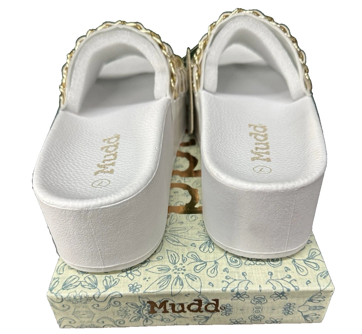 Mudd Platform Slode Sandal White Chain Women's Comfort Summer Fashion Diva