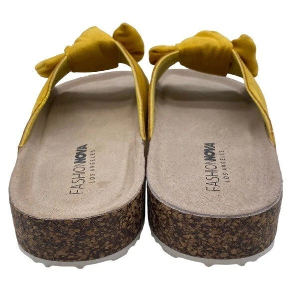 Fashion Nova Sandal Women's Yellow Bow Slide Size 8