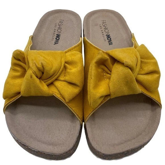 Fashion Nova Sandal Women's Yellow Bow Slide Size 8