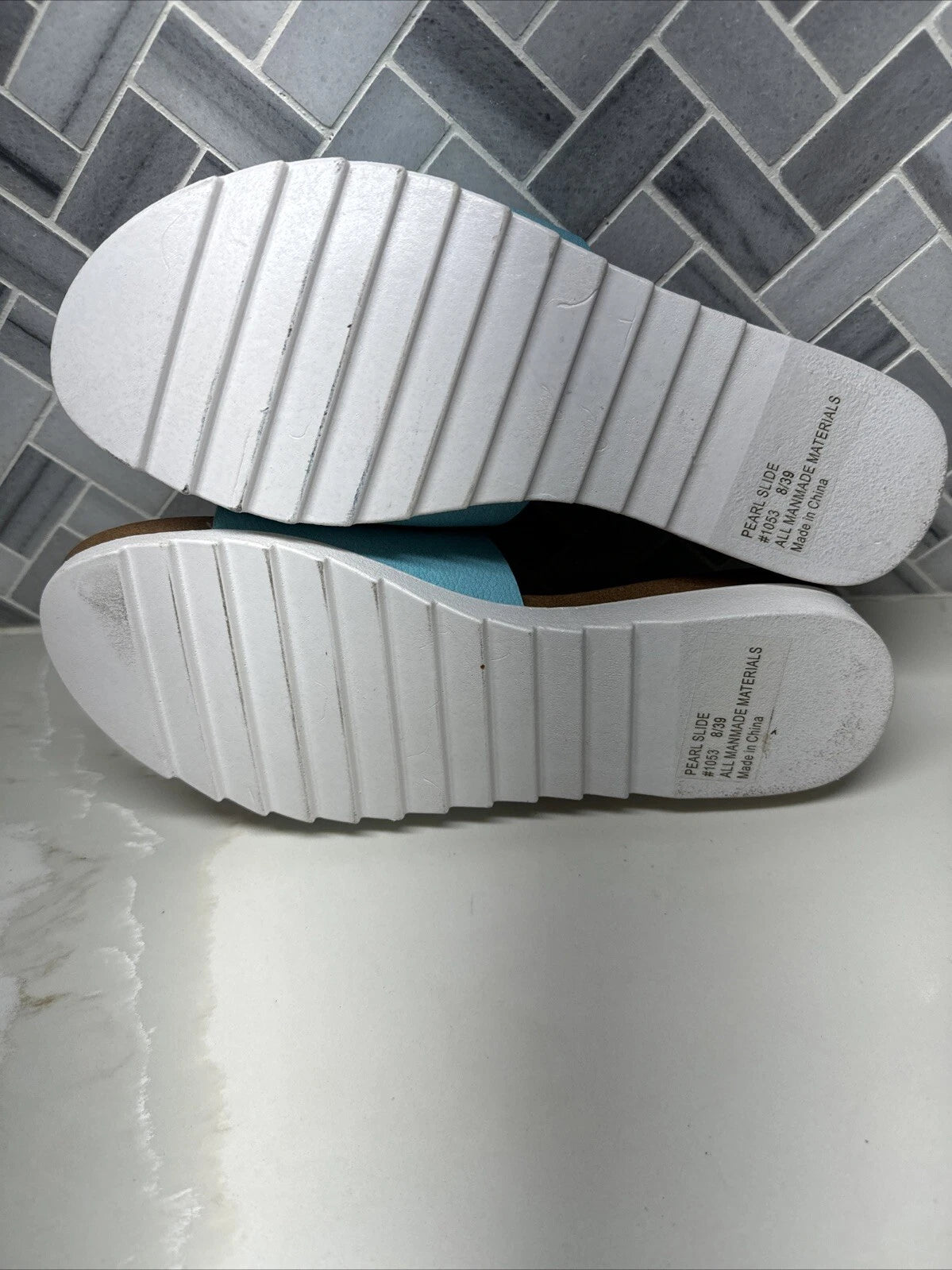 Seven7 Pearl Slide Blue Slip On Fashion Sandal Flats Shoes Womens Size 8