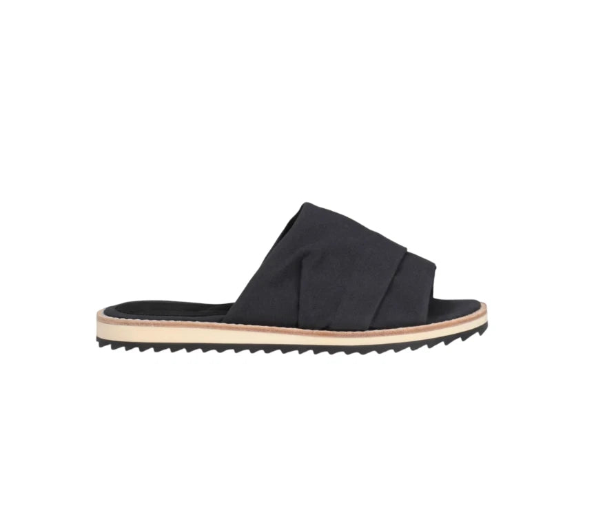 NEW James Perse Slides Sandals Mules Womens 6 Black Fabric Flats Open Toe Shoes