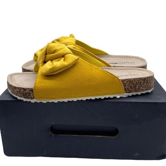 Fashion Nova Sandal Women's Yellow Bow Slide Size 8