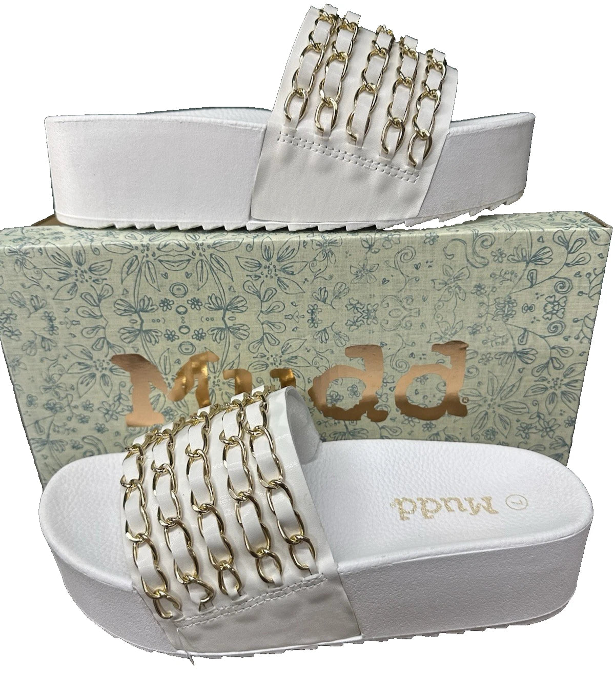Mudd Platform Slode Sandal White Chain Women's Comfort Summer Fashion Diva