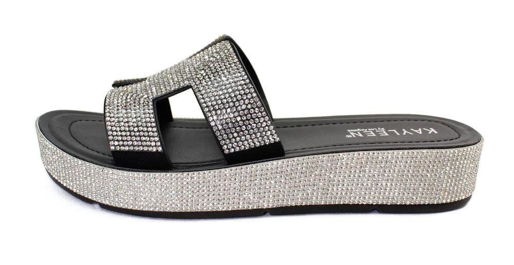 KARAUSA Fashion Bling Rhinestone  Casual Wedge Slides Sandal