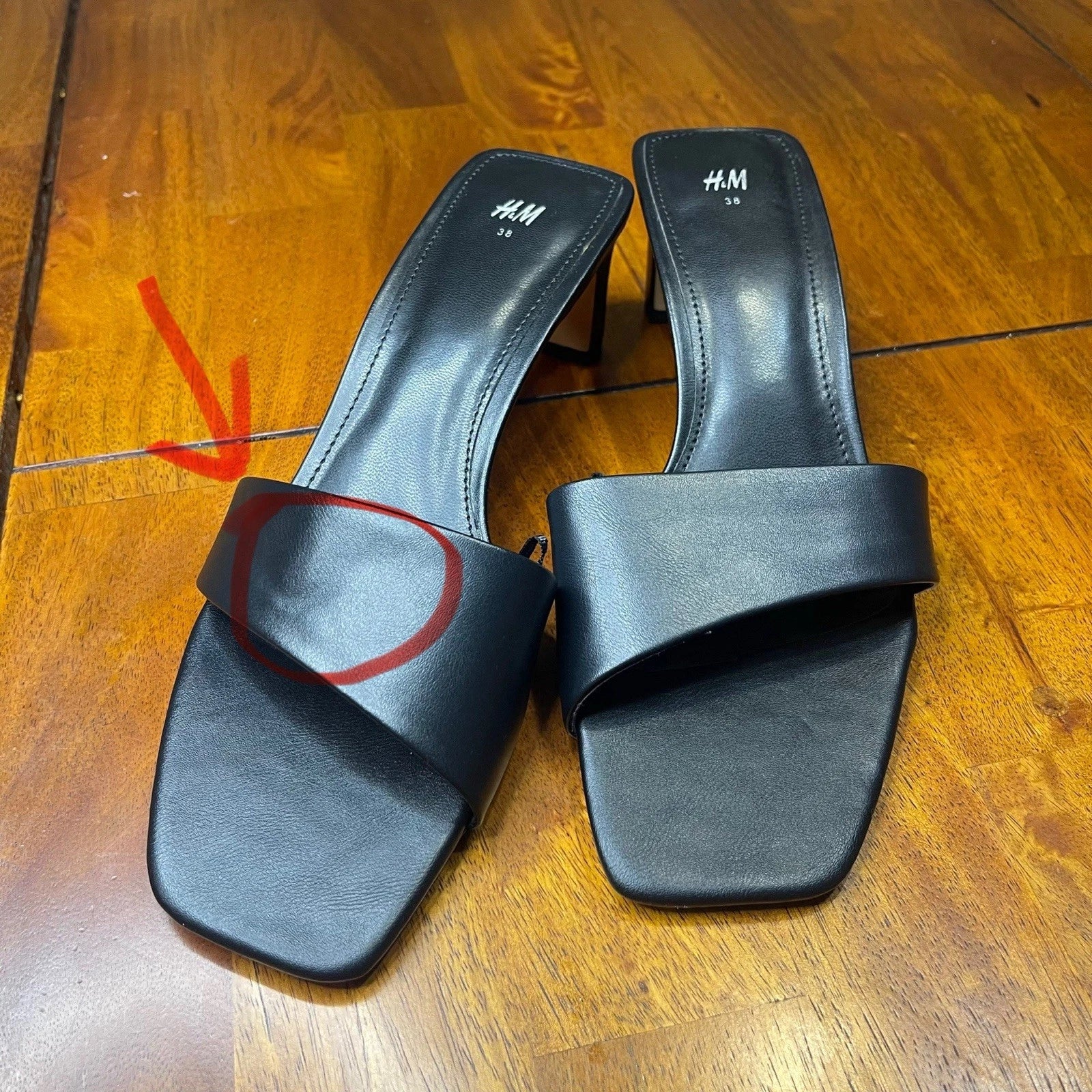 H&M Black Square Toe Slide Sandals Block Heel Size 38 (US 7.5) Minimalist Style