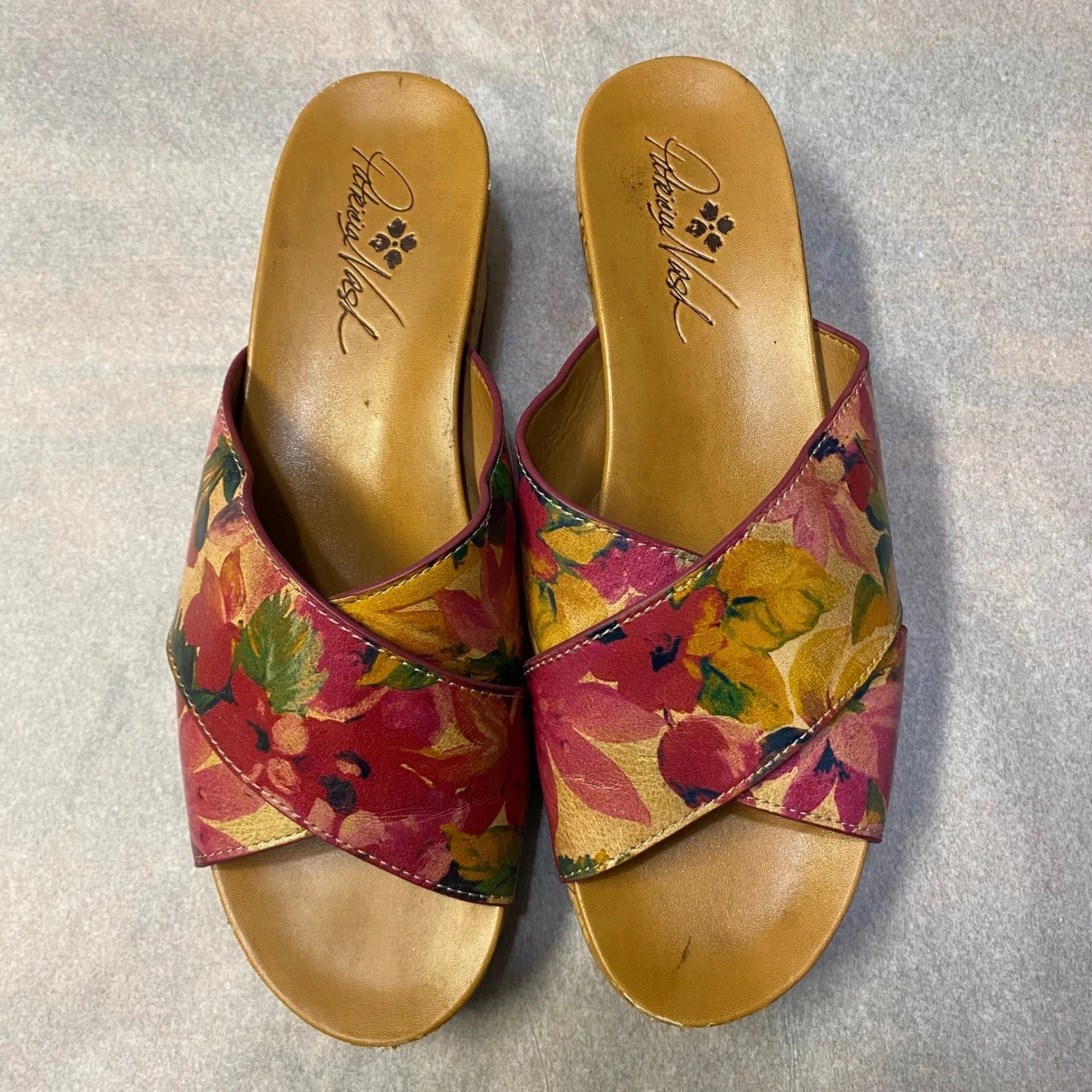 Patricia Nash Women's Luca Wedge Sandals US 10 Floral Leather Cork Feminine