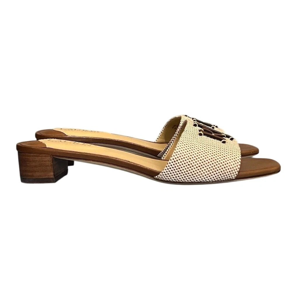 Lauren Ralph Lauren Women's Fay Leather Slide Sandals Brown 6 Preppy Summer