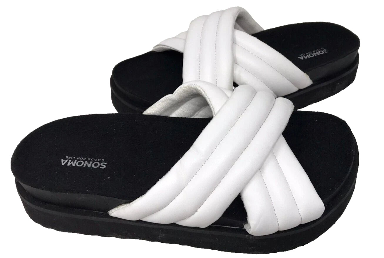 Sonoma Women's Fusilli Platform Slip On Comfort Slides Sandals Wht Size:8 200R