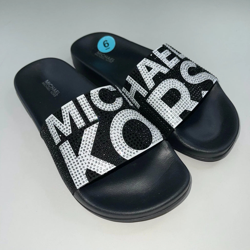 Michael Kors Slides Womens Rhinestones Rainbow Black Bling Sparkly Pride Gilmore