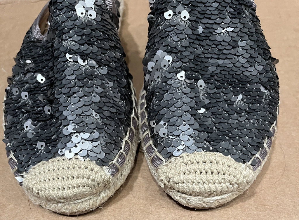 Sam Edelman Kerry Slip On Espadrille Slide Mule Flats Pewter Sequins. NWOB