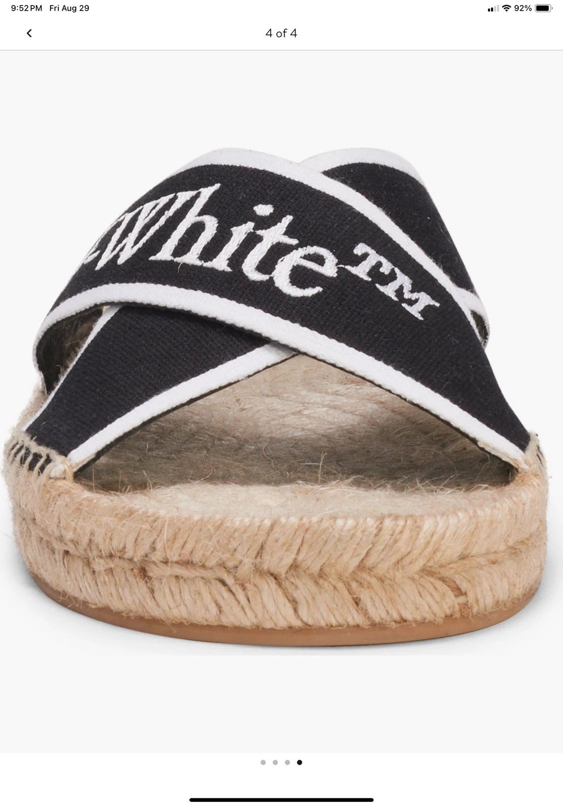 Off-White Black & White Logo Cross Strap Espadrille Slide Sandal Size Us8 Eu38