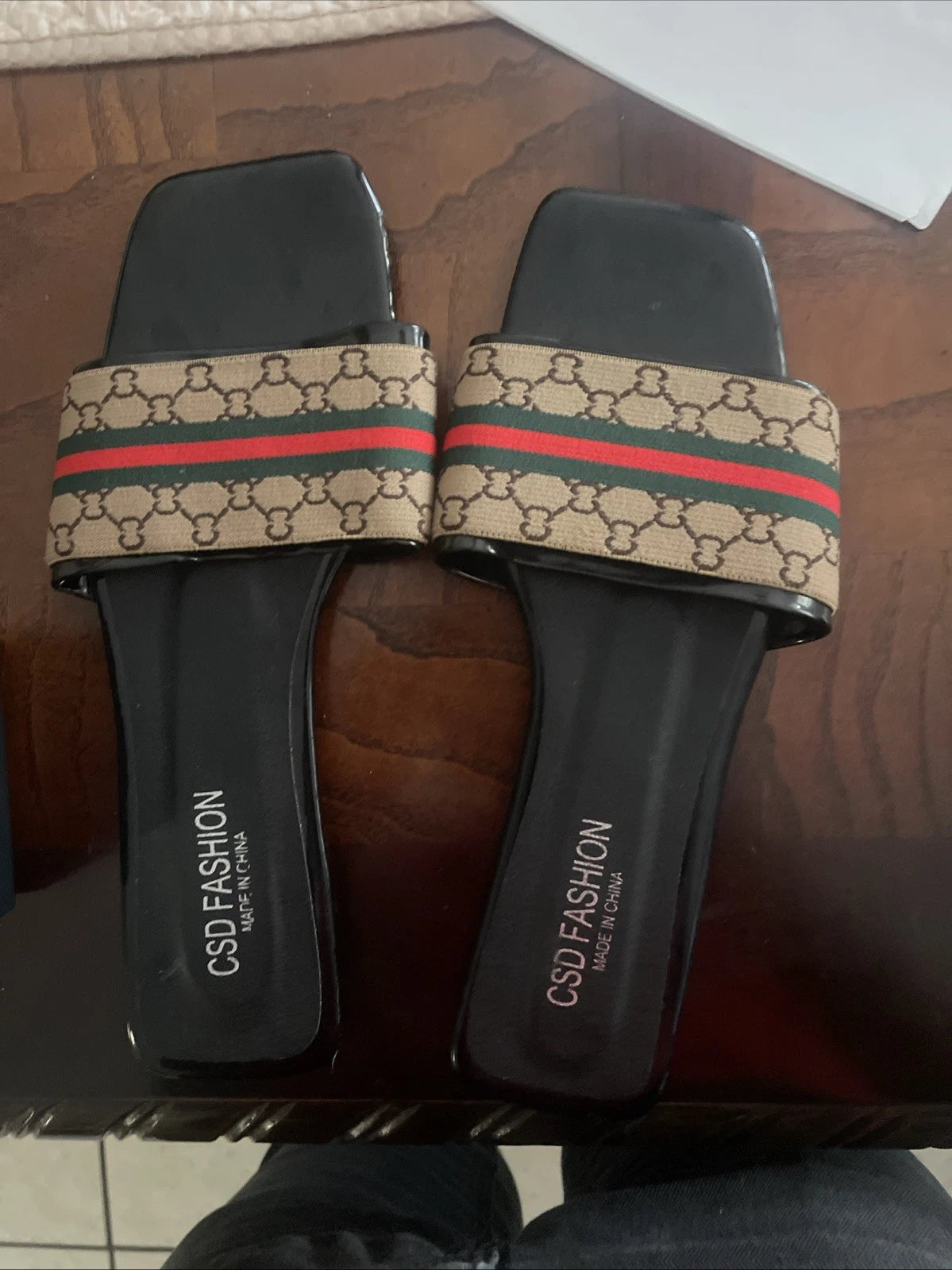 GSD Fashion Women's Slide Sandals with Patterned Strap