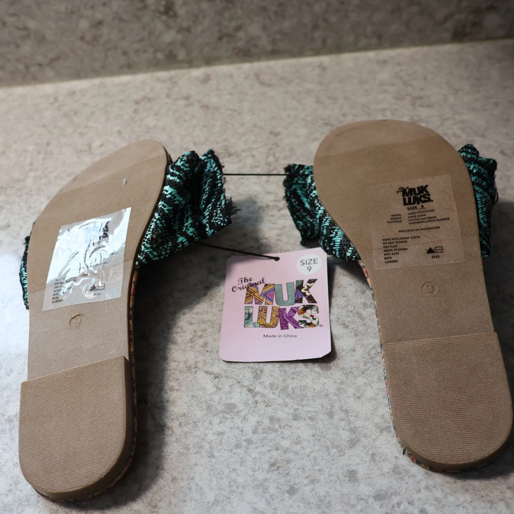 Muk Luks Womens Slide on Bow Tied Top Tropical Style Sandals Size 9 NEW