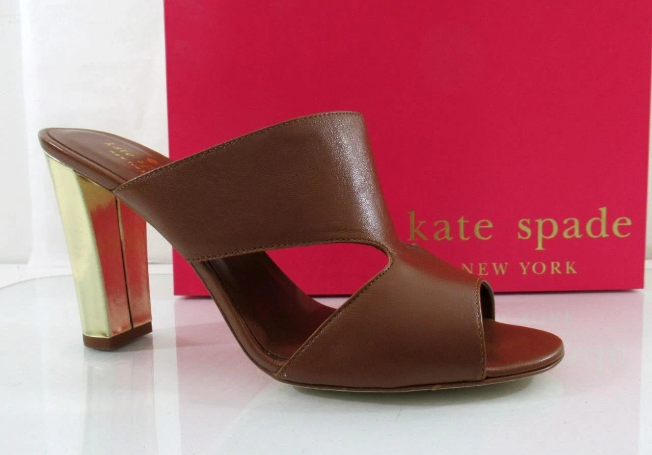 Kate Spade Iberia Open-Toe Mule Heels Leather Luggage Size 9.5 Made in Italy