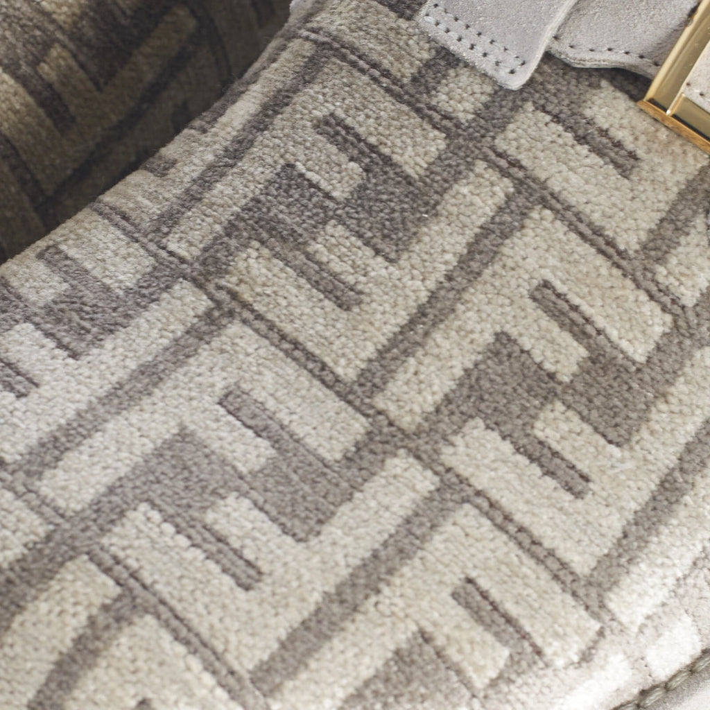 FENDI 995$ Dove Gray Chenille Sabots Sandals - FF Motif / FF Buckle