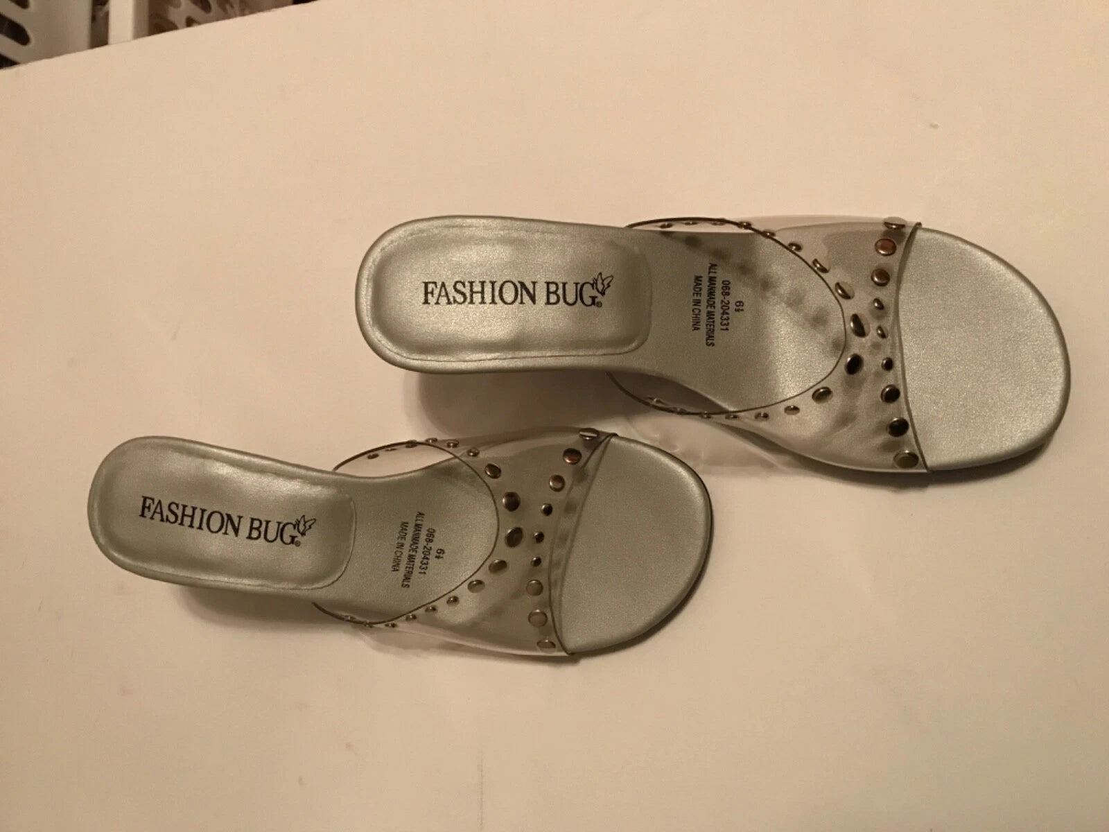 Fashion Bug Slide Sandal Clear Studs Mid Heel NIB 6 1/2 Strapless 068-204331