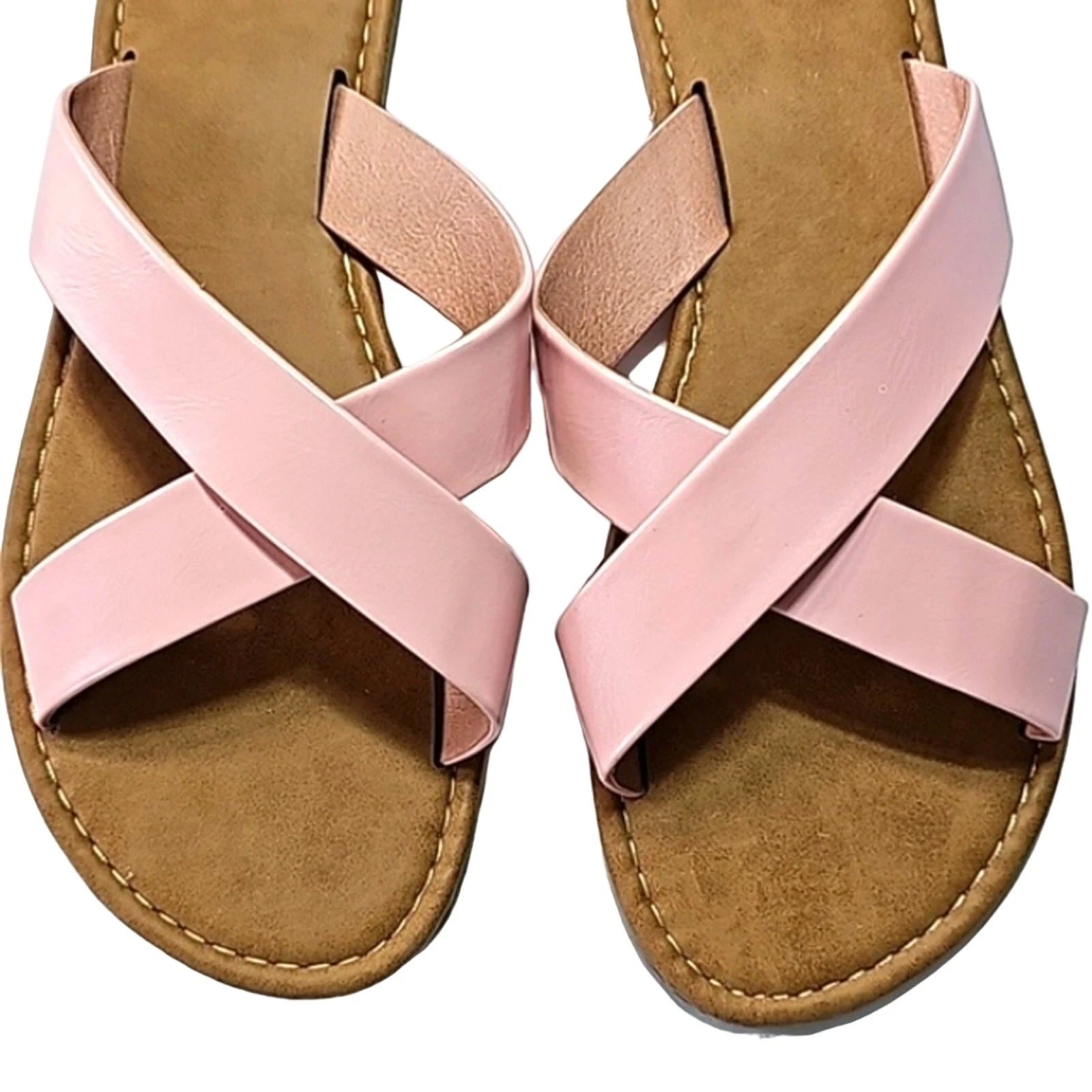 Womens Sz 10/11 Pink Criss-cross Vegan Slide Style Flat Y2K Unbranded Sandal