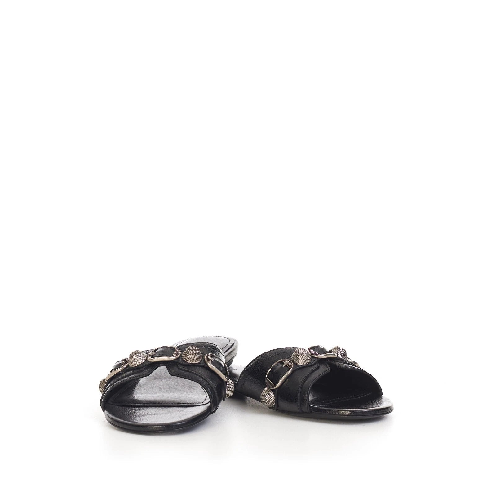 BALENCIAGA 750$ Cagole Slide Sandals - Arena, Studs, Black Leather