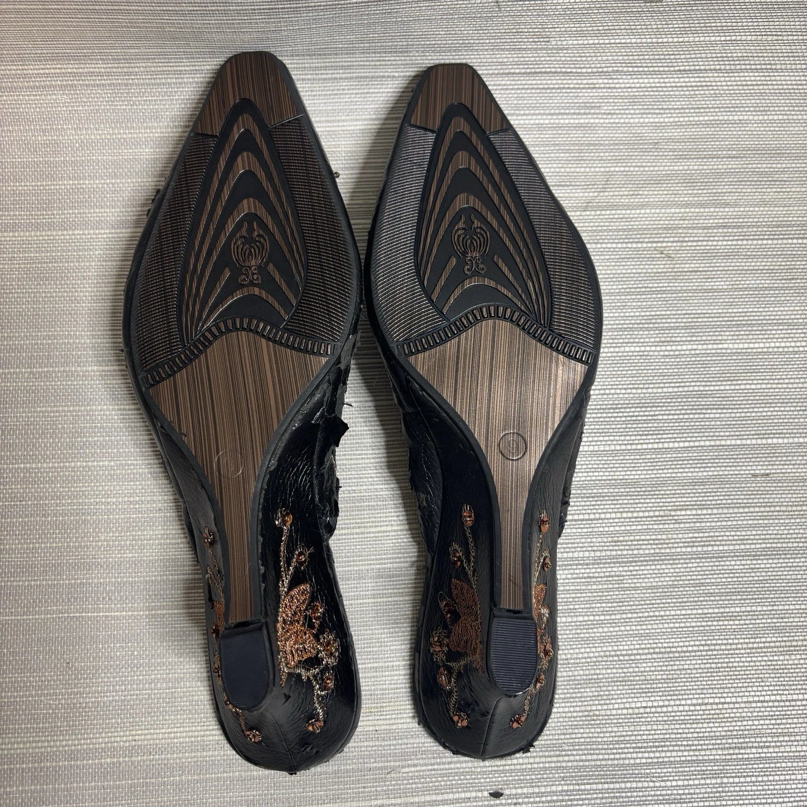 John Fashion Black Boho Beaded Sequin Slide Slip on Dress Shoes Size 9 NEW