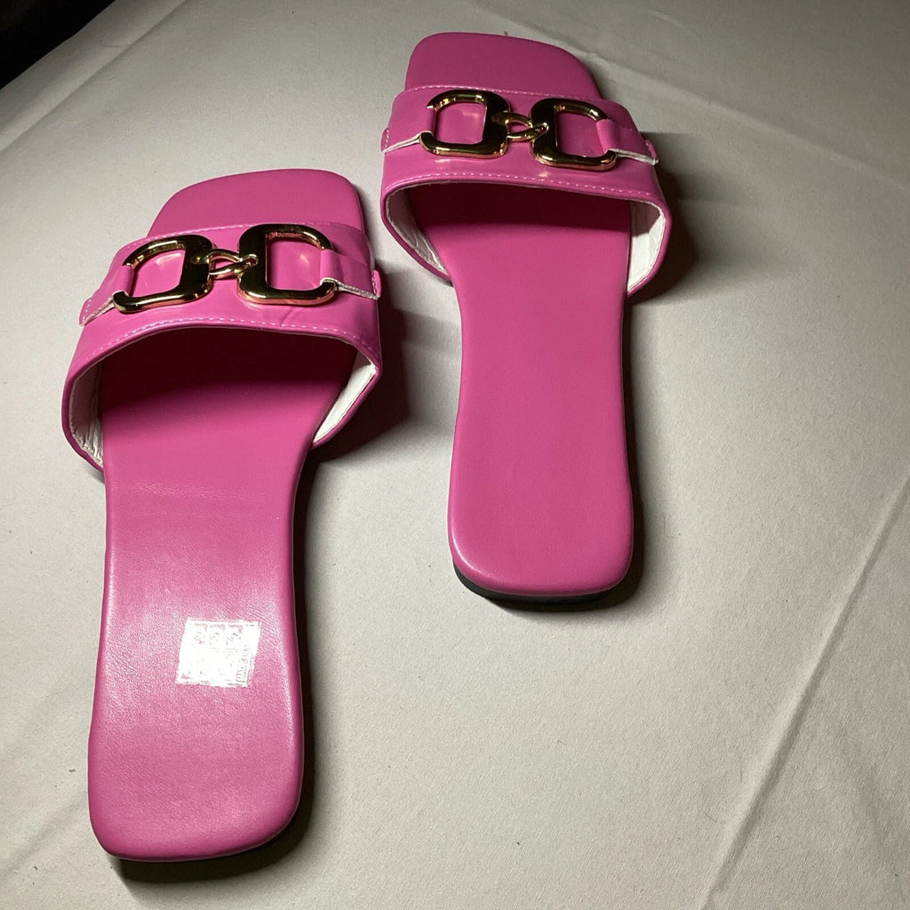New Ladies Flat Womens Summer Fashion Buckle Slides Sandals Shoes Size 11