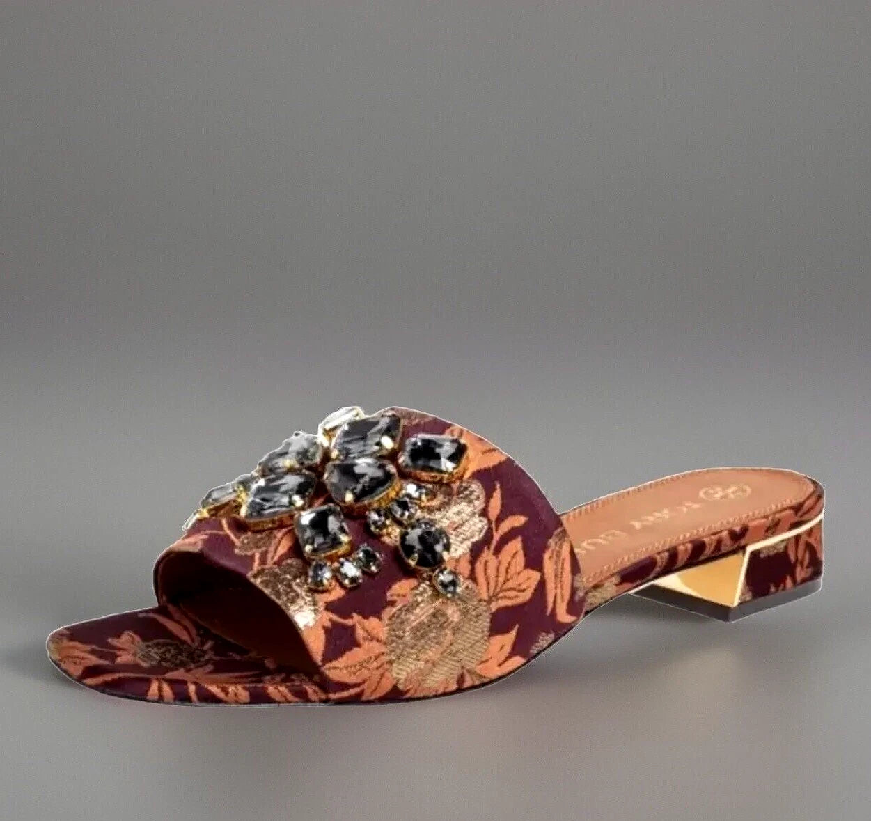 TORY BURCH MARTINE CRYSTAL SLIDE SANDAL FLORAL JACQUARD SZ US 6 NIB