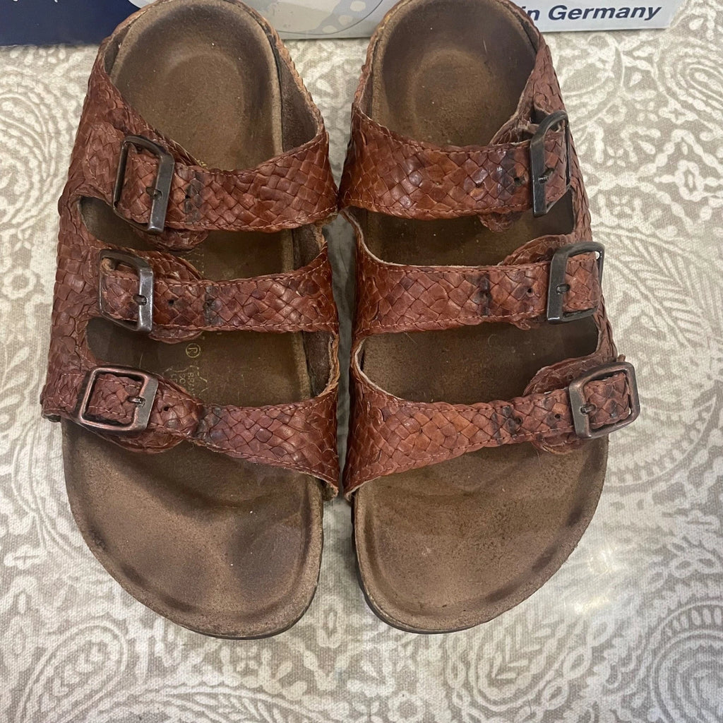 Birkenstock Sandals Woven Leather Three Strap Buckle Arizona Style Size 37