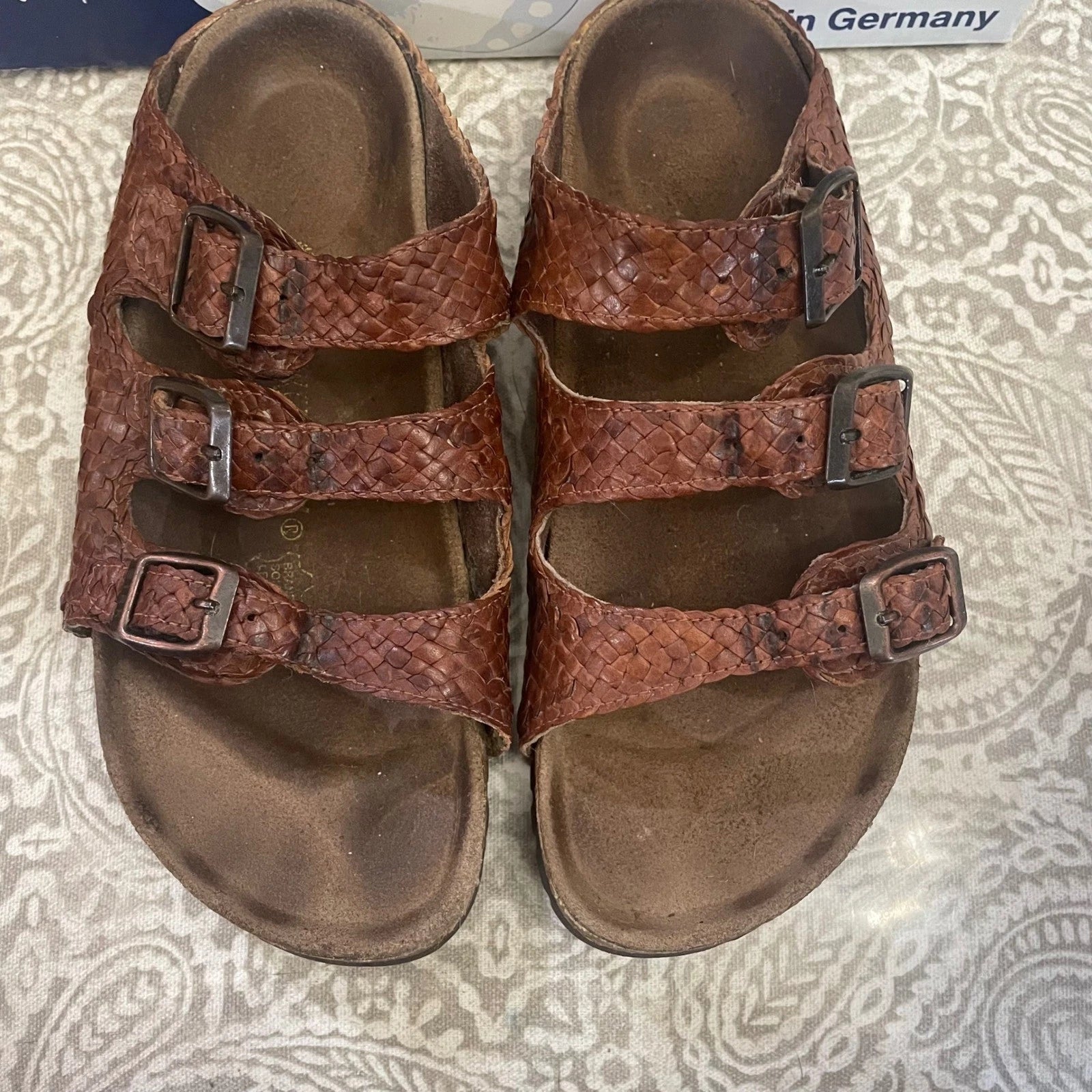 Birkenstock Sandals Woven Leather Three Strap Buckle Arizona Style Size 37