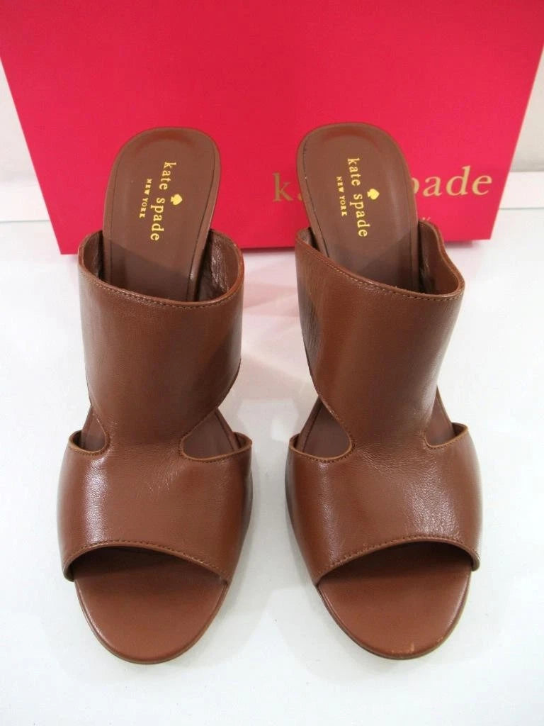 Kate Spade Iberia Open-Toe Mule Heels Leather Luggage Size 9.5 Made in Italy