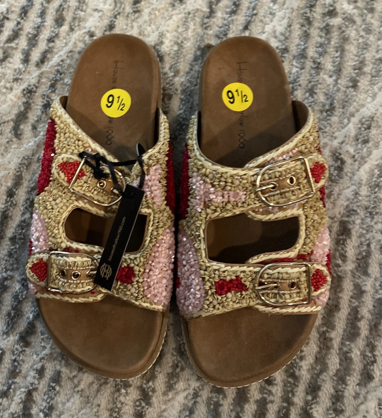HOUSE OF HARLOW 1960 - BUCKLED BEADED STRAP SANDALS, Size 9.5 NWT