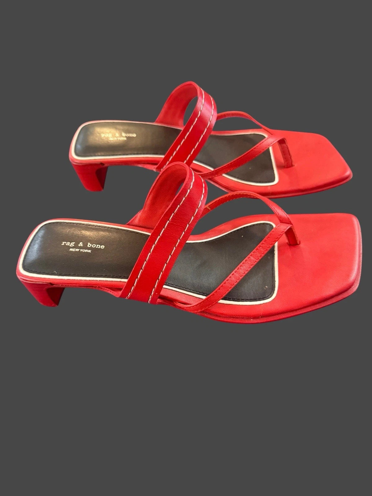 Rag & Bone Colt Sandals Slides Red -White Thongs Shoes Sz 37.5 US 7