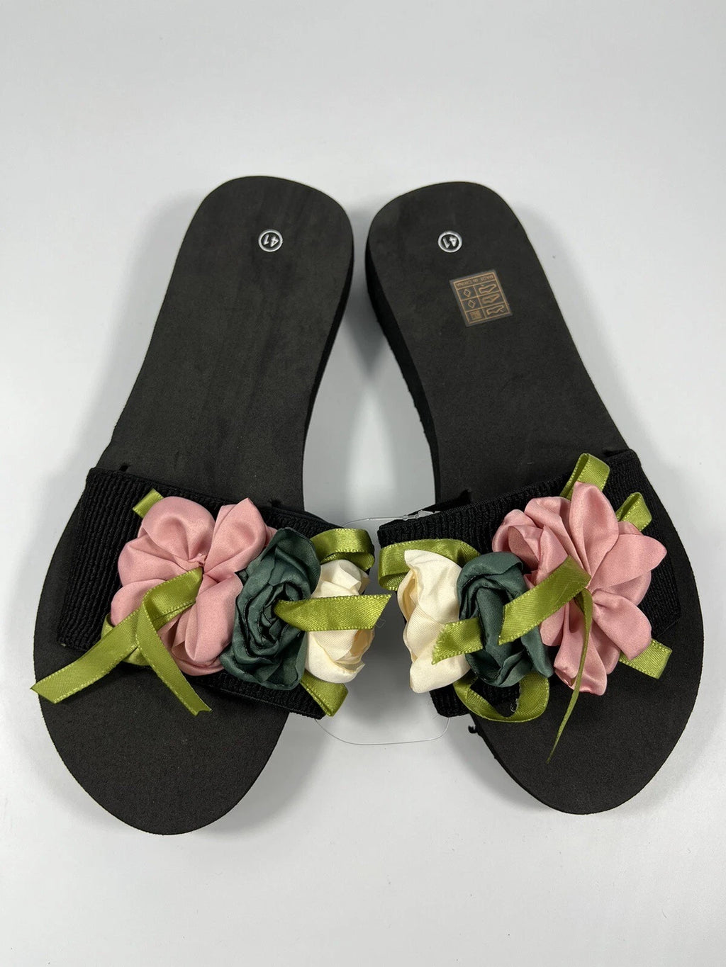 Women Flower Decor Single Band Slides Fashion Outdoor Polyester Slides  SIZE8.5