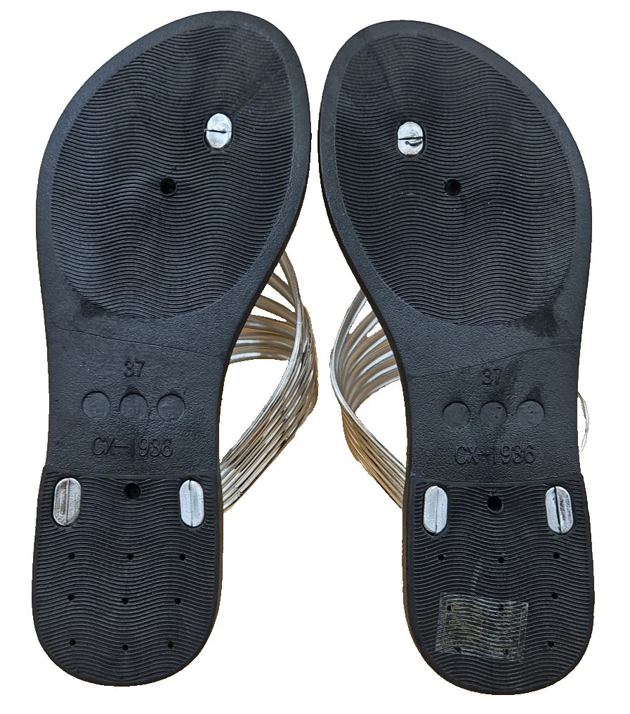 Women's Fashion Silver Sandals Size 37 Pre-Owned