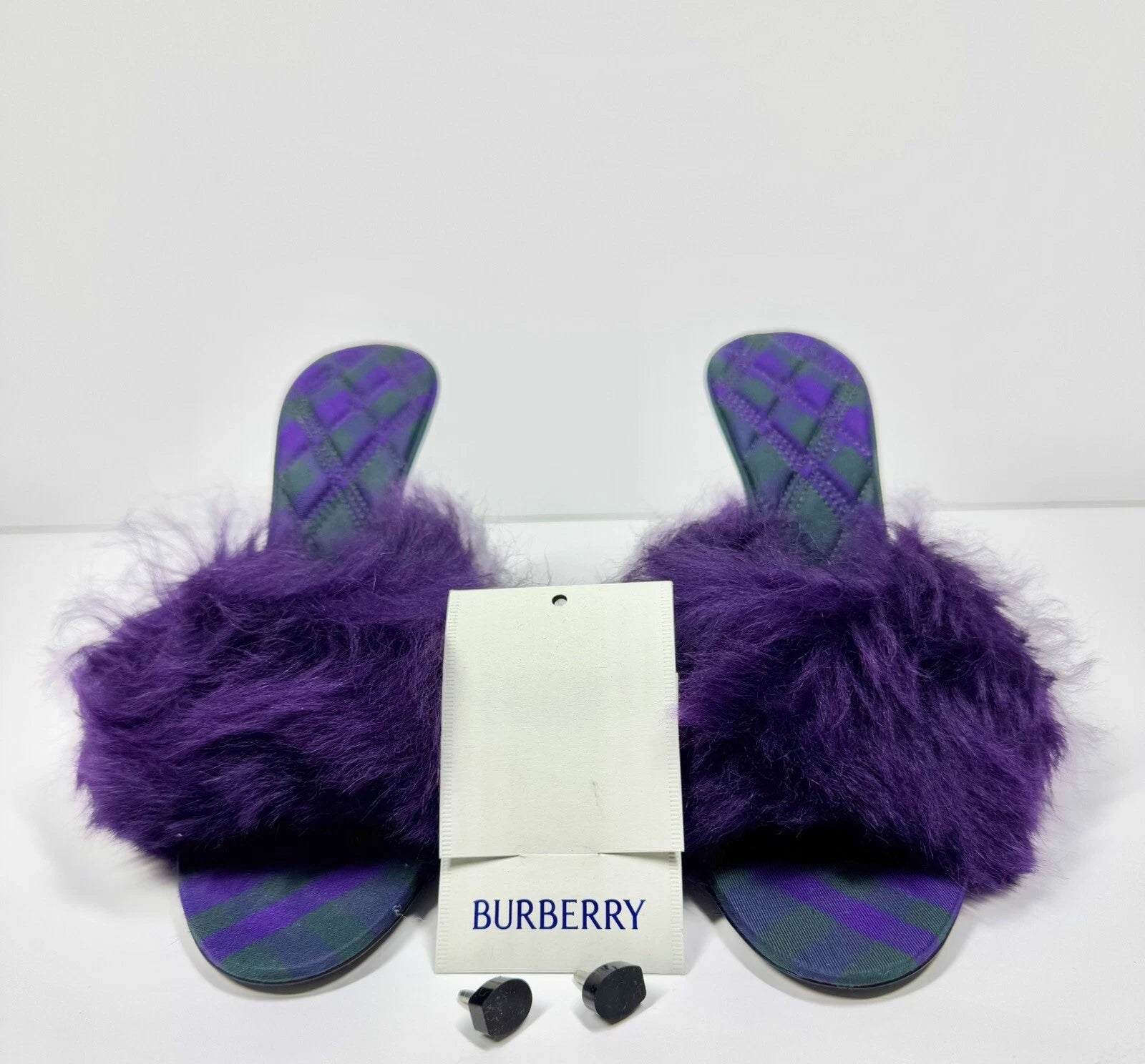 BURBERRY SANDALS MINNIE SHEARLING SLIDE PURPLE STILETTO HEEL WOMENS EU 39 US 9