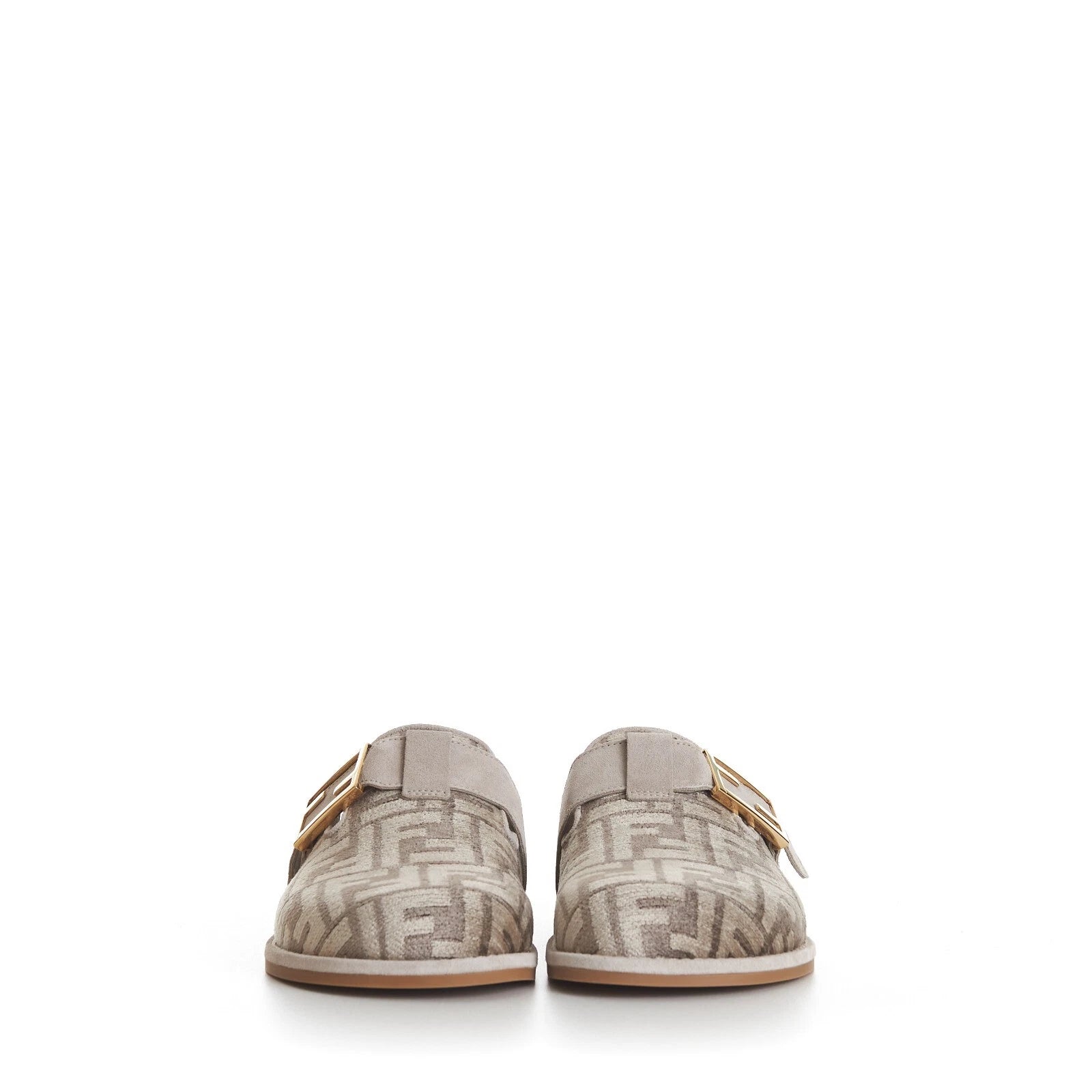 FENDI 995$ Dove Gray Chenille Sabots Sandals - FF Motif / FF Buckle