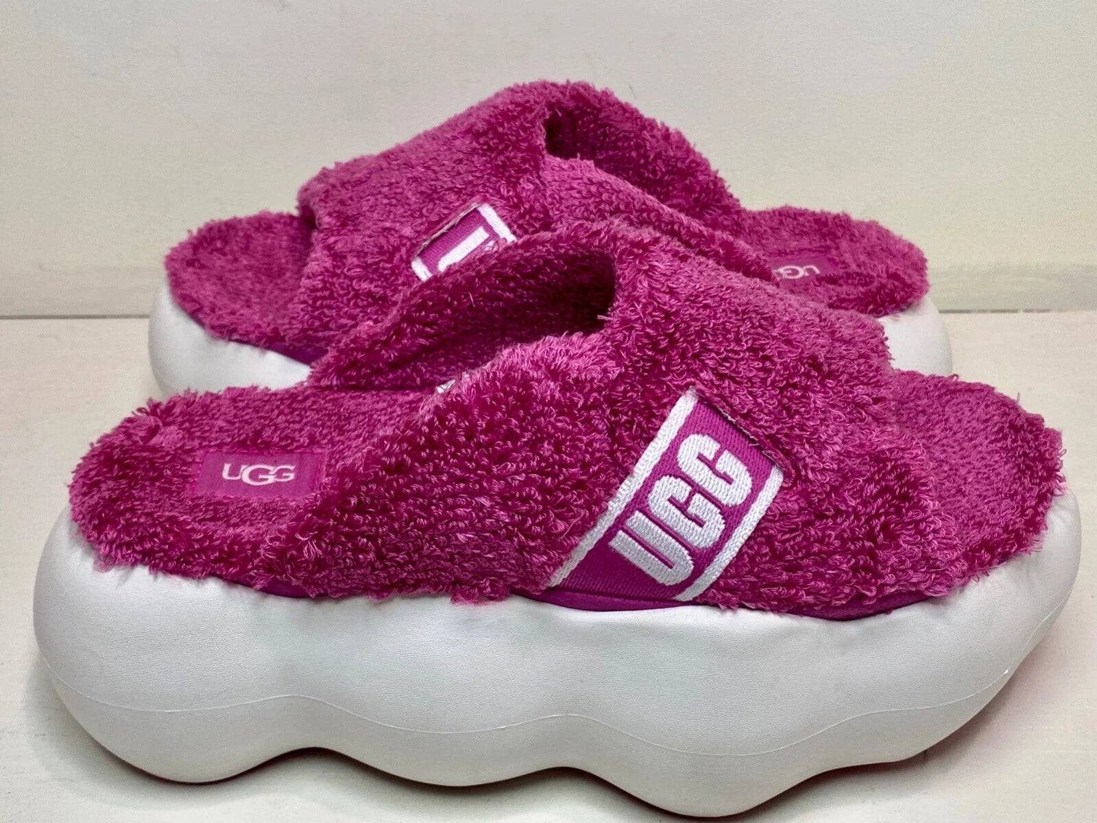 UGG Sugarcloud Logo Platform Sandals fashion terry Slides in Pink Women's Size 8