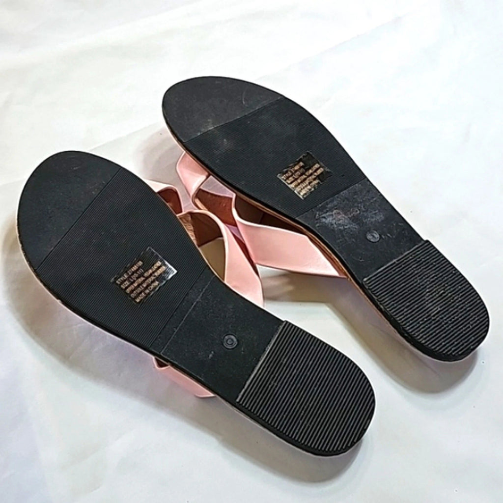 Womens Sz 10/11 Pink Criss-cross Vegan Slide Style Flat Y2K Unbranded Sandal