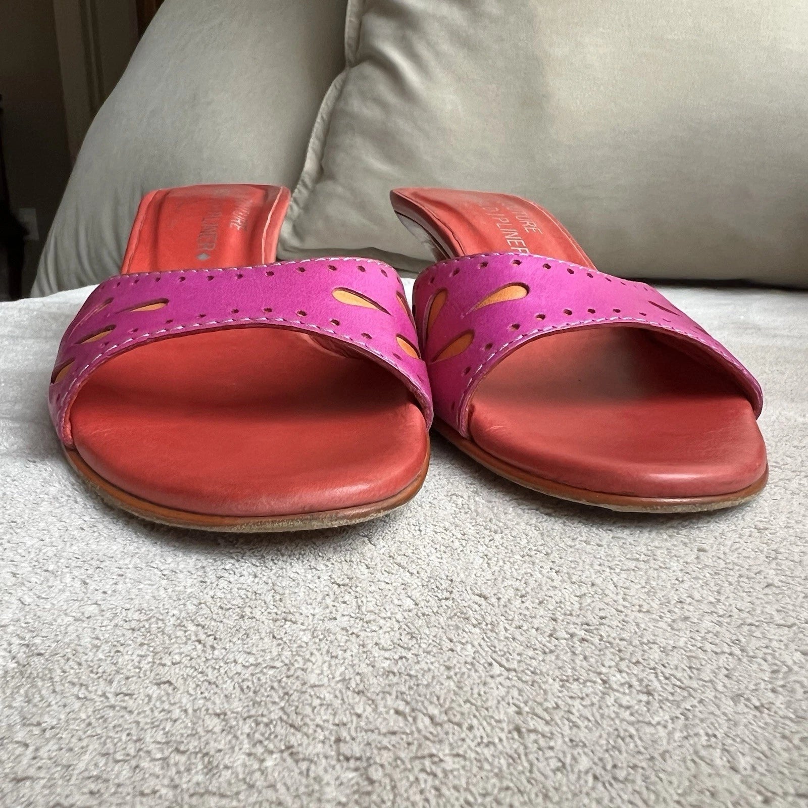 Donald J Pliner Fuschia Pink Orange Leather Kitten Heeled Sandals Women 6.5 Pop