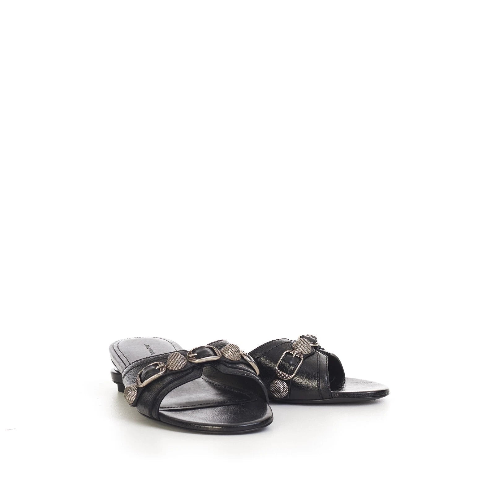 BALENCIAGA 750$ Cagole Slide Sandals - Arena, Studs, Black Leather