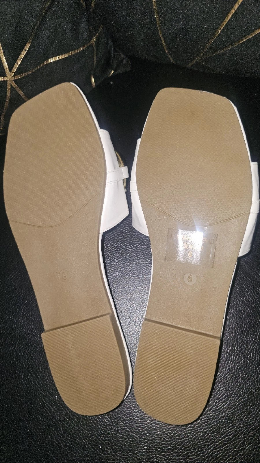 Fashion Nova White Slide Sandals with Gold Chain Detail
