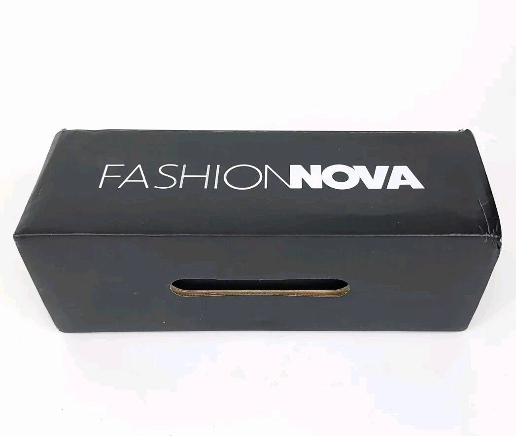 Fashion Nova Sandals Womens 10 w/ Box Flats Silver Rhinestones Slides Slip On