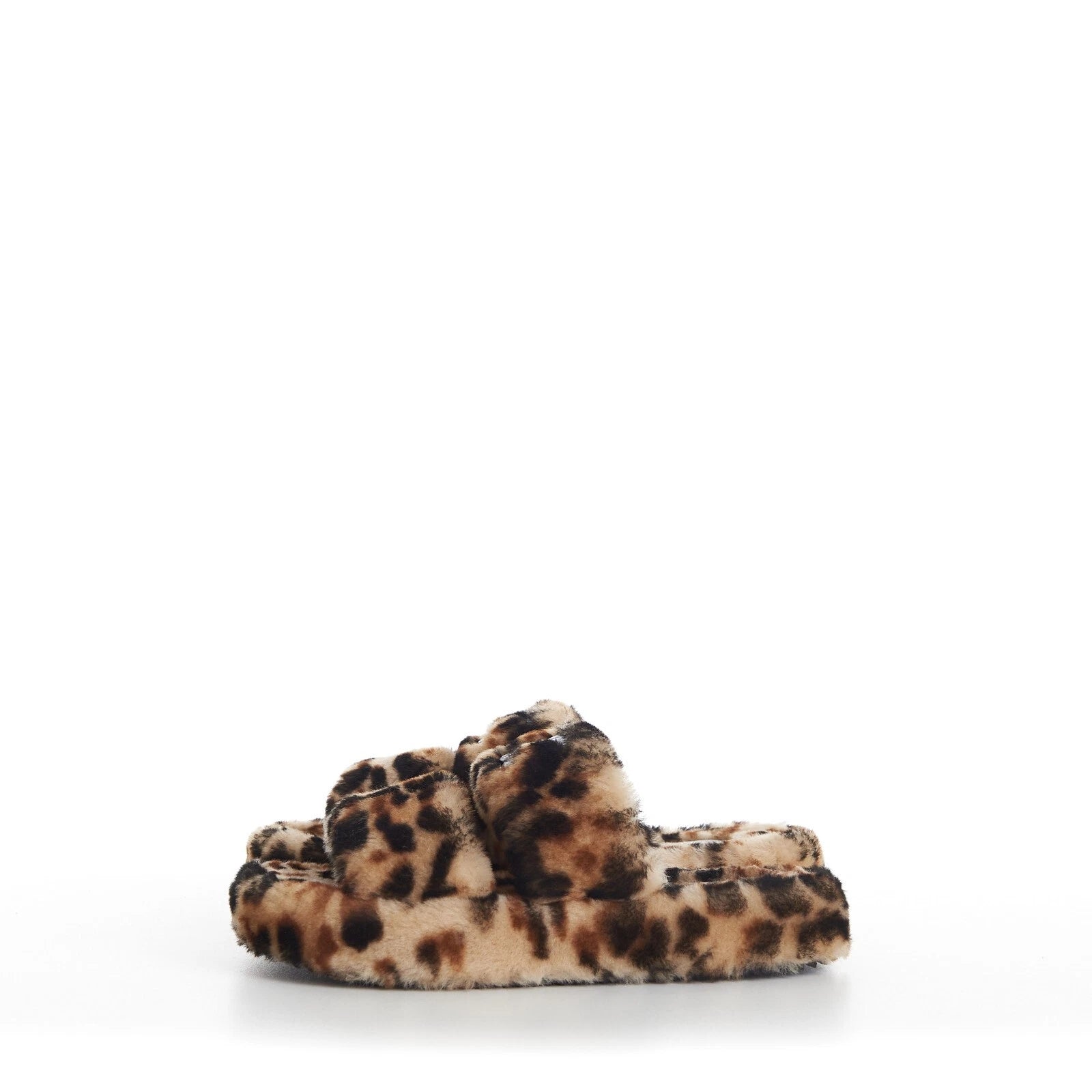CELINE 990$ Shearling Fur Slide Sandals - Leopard Pattern