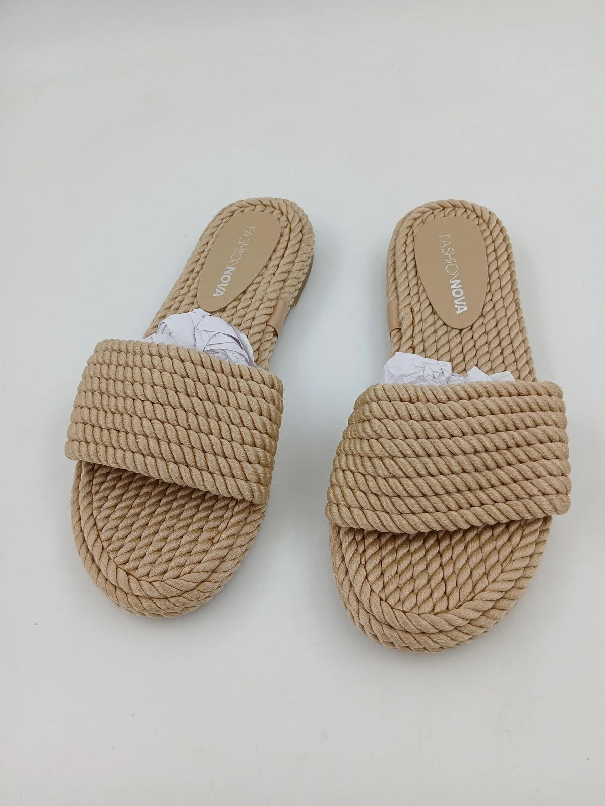 Fashion Nova Tropical Vacay Flat Sandals Womens Size 8.5 Rope Slide Shoes NWT