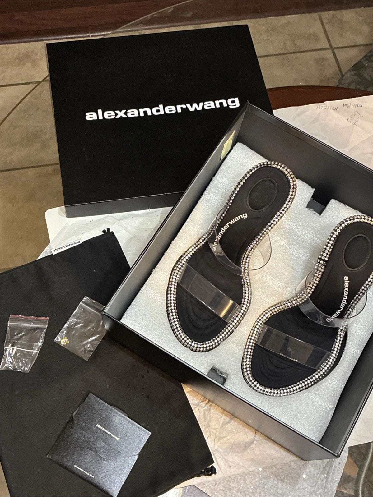 Alexander Wang, Style Nova Slide Sandal PVC/Crystal Size 37.5 New In Box, Tags