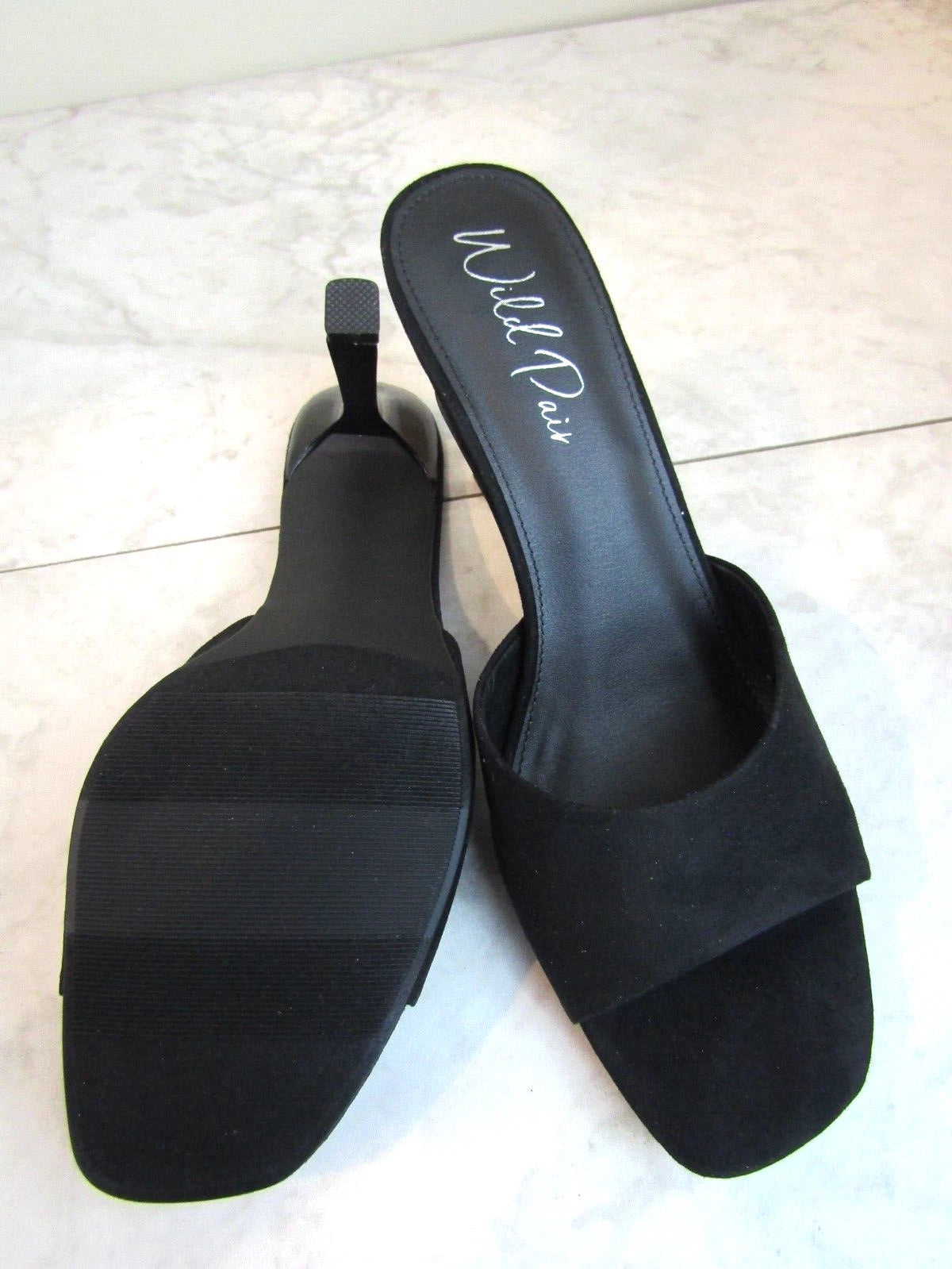 NIB Wild Pair Black Micro Suede Wide Strap 4" Heels Slides Shoes Women's 11 M