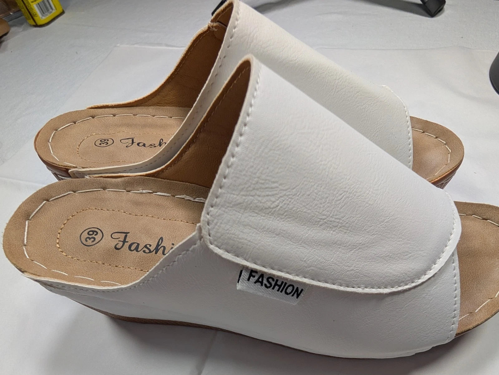 Fashion - Women's Wedge slide  White Leather Upper Sandal  2 1/2 in  size 39
