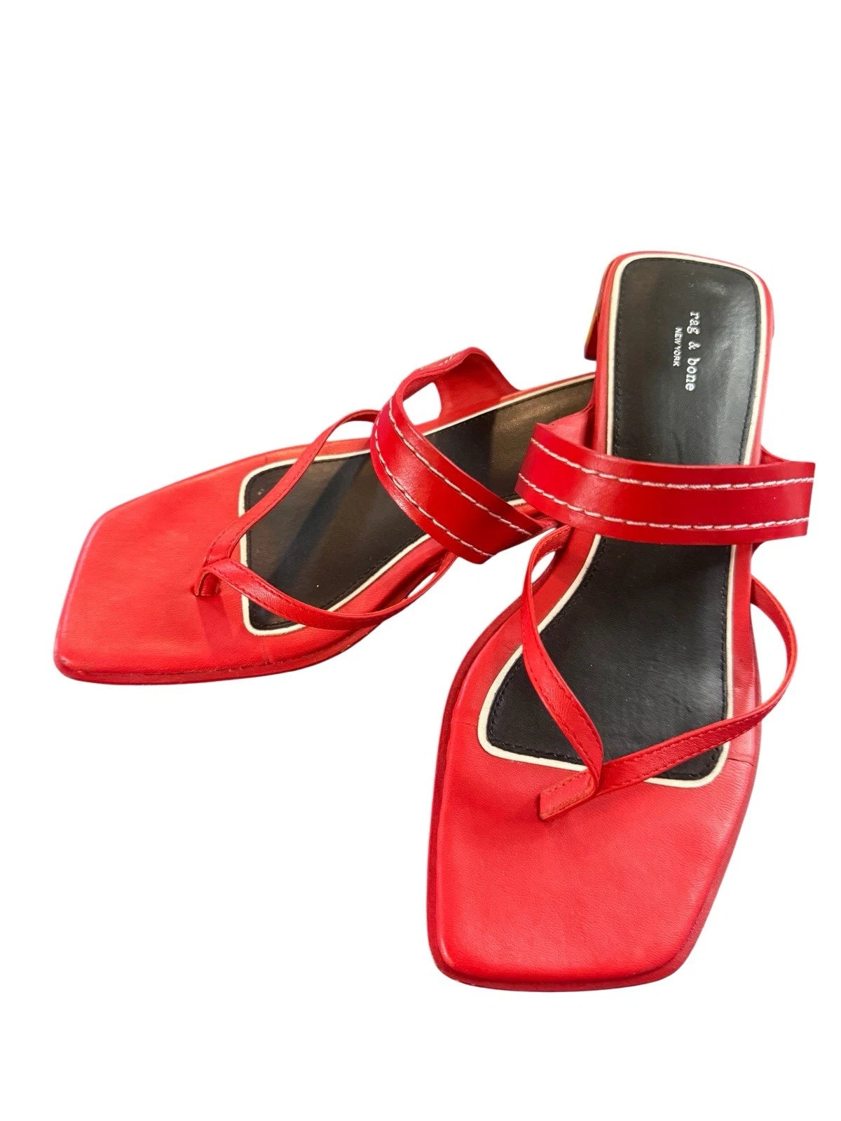 Rag & Bone Colt Sandals Slides Red -White Thongs Shoes Sz 37.5 US 7