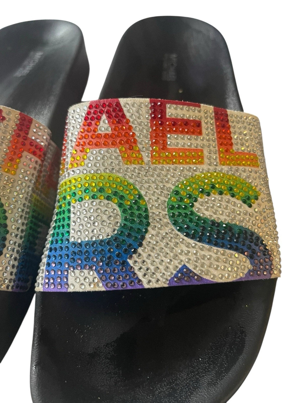 Michael Kors Slides Womens Rhinestones Rainbow   Bling Sparkly Pride Gilmore