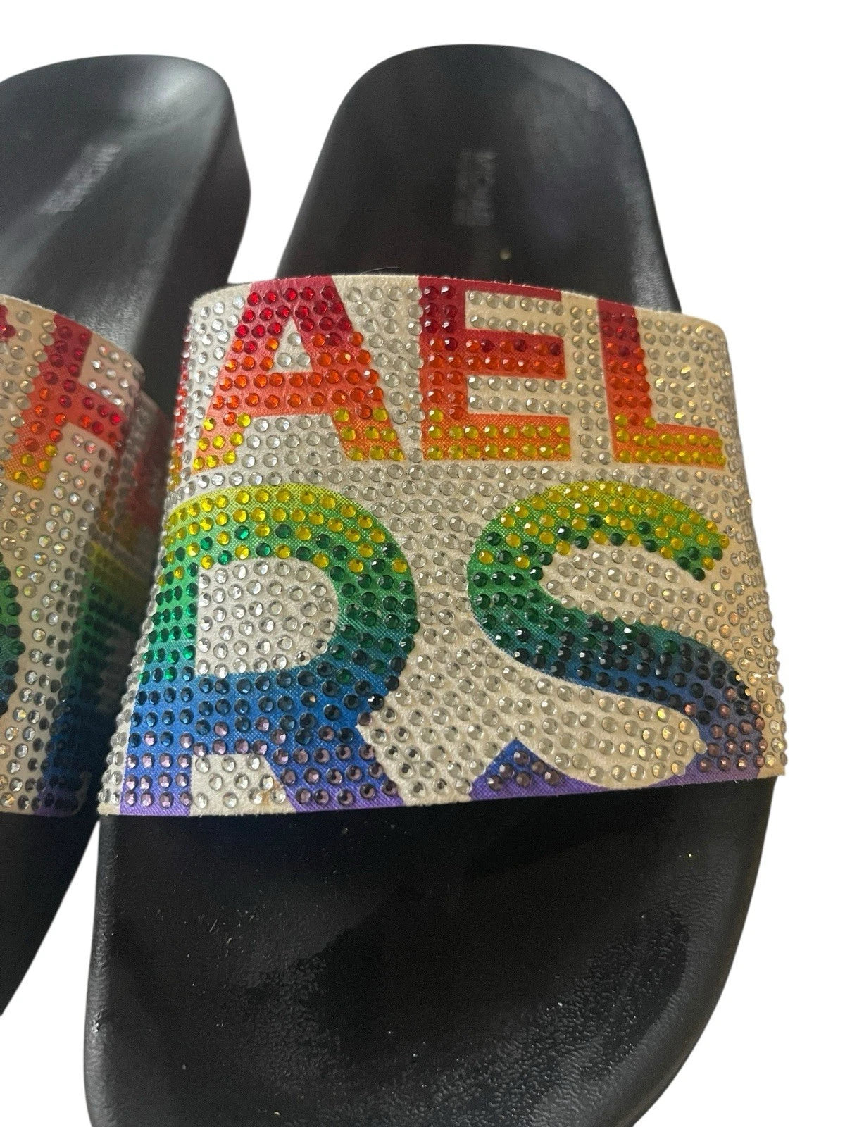Michael Kors Slides Womens Rhinestones Rainbow   Bling Sparkly Pride Gilmore